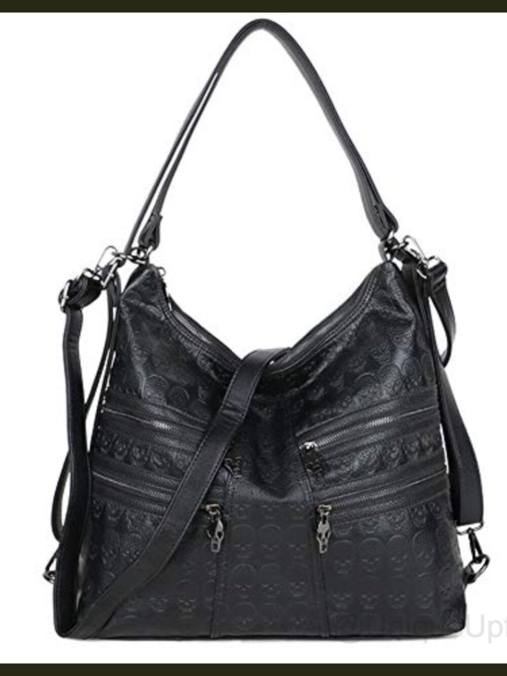 Oversize Skull Print Vegan Leather Bucket Bag 3-Way Convertible Backpack